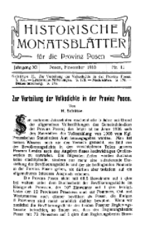 Historische Monatsblätter für die Provinz Posen, Jg. 11, 1910, Nr 11.