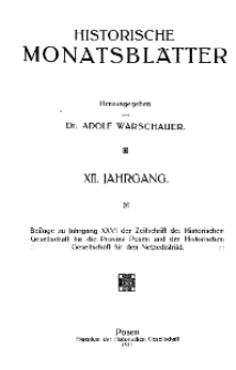 Historische Monatsblätter für die Provinz Posen, Jg. 12, 1911, Nr 1.