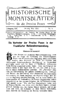 Historische Monatsblätter für die Provinz Posen, Jg. 12, 1911, Nr 5.