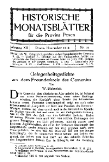 Historische Monatsblätter für die Provinz Posen, Jg. 13, 1912, Nr 11.