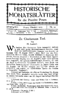 Historische Monatsblätter für die Provinz Posen, Jg. 14, 1913, Nr 10.