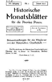 Historische Monatsblätter für die Provinz Posen, Jg. 15, 1914, Nr 1.