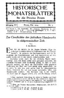 Historische Monatsblätter für die Provinz Posen, Jg. 15, 1914, Nr 5.