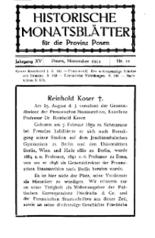 Historische Monatsblätter für die Provinz Posen, Jg. 15, 1914, Nr 11.