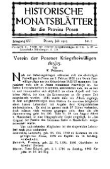 Historische Monatsblätter für die Provinz Posen, Jg. 16, 1915, Nr 7.