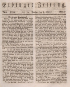 Elbinger Zeitung, No. 114 Montag, 1. Oktober 1849