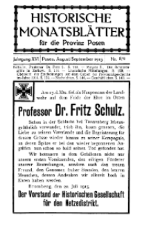 Historische Monatsblätter für die Provinz Posen, Jg. 16, 1915, Nr 8/9.