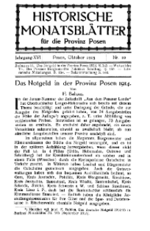 Historische Monatsblätter für die Provinz Posen, Jg. 16, 1915, Nr 10.