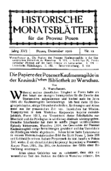 Historische Monatsblätter für die Provinz Posen, Jg. 17, 1916, Nr 12.