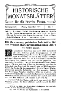 Historische Monatsblätter für die Provinz Posen, Jg. 20, 1919, Nr 4.