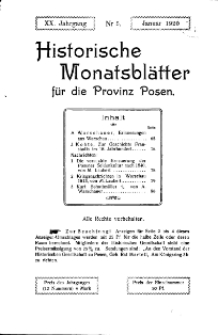 Historische Monatsblätter für die Provinz Posen, Jg. 20, 1920, Nr 5.