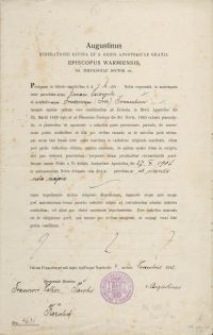 Augustinus Miseratione Divina Et S. Sedis Apostolicae Gratia Episcopus Warmiensis SS. Theologiae Doctor etc. (Anna Seidowski) - pismo