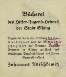 Bücherei des Hitler=Jugend=Heimes der Stadt Elbing - ulotka