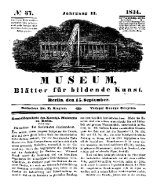 Museum, Blätter für bildende Kunst, Nr. 37, 15 September 1834, 2 Jhrg.