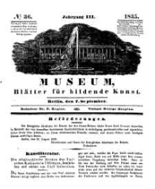 Museum, Blätter für bildende Kunst, Nr. 36, 7 September 1835, 3 Jhrg.
