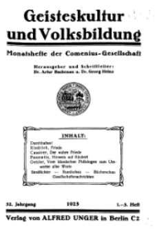 Geisteskultur und Volksbildung. Monatshefte der Comenius-Gesellschaft 1923, 32. Band, Heft 1-3
