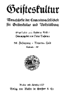 Geisteskultur. Monatshefte der Comenius-Gesellschaft für Kultur und Geistesleben, 1927, 36. Band, Heft 9