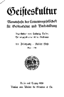 Geisteskultur. Monatshefte der Comenius-Gesellschaft für Kultur und Geistesleben, 1926, 35. Band, Heft 8