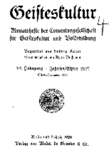 Geisteskultur. Monatshefte der Comenius-Gesellschaft für Kultur und Geistesleben, 1926, 35. Band, Heft 10-11