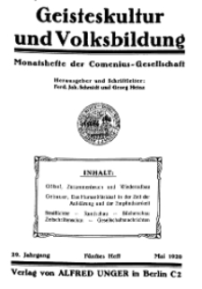 Geisteskultur und Volksbildung. Monatshefte der Comenius-Gesellschaft für Kultur und Geistesleben, 1920, 29. Band, Heft 5