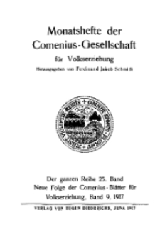 Monatshefte der Comenius-Gesellschaft für Volkserziehung, 1917, 25. Band, Inhalts