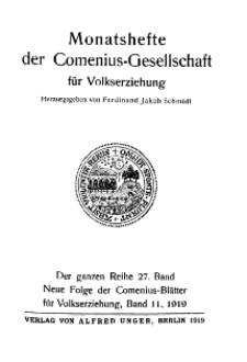 Monatshefte der Comenius-Gesellschaft für Volkserziehung, 1919, 27. Band, Inhalts