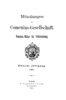Mitteilungen der Comenius-Gesellschaft. Comenius-Blätter für Volkserziehnng, 1894, II Jahrgang, Inhalt