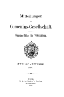 Mitteilungen der Comenius-Gesellschaft. Comenius-Blätter für Volkserziehnng, 1894, II Jahrgang, Inhalt