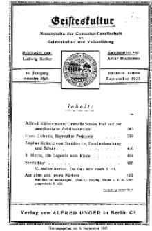 Geisteskultur. Monatshefte der Comenius-Gesellschaft für Kultur und Geistesleben, September 1925, 34. Band, Heft 9