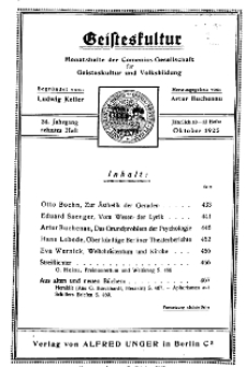 Geisteskultur. Monatshefte der Comenius-Gesellschaft für Kultur und Geistesleben, Oktober 1925, 34. Band, Heft 10