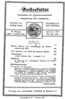 Geisteskultur. Monatshefte der Comenius-Gesellschaft für Kultur und Geistesleben, November - Dezember 1925, 34. Band, Heft 11-12