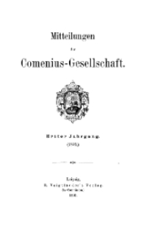 Mitteilungen der Comenius-Gesellschaft, 1893, I Jahrgang, Inhalt