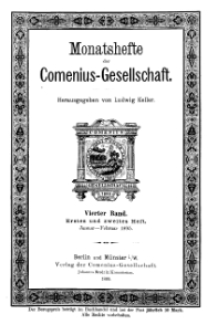 Monatshefte der Comenius-Gesellschaft, Januar - Februar 1895, 4. Band, Heft 1-2