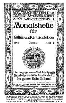 Monatshefte der Comenius-Gesellschaft für Kultur und Geistesleben, Januar 1916, 25. Band, Heft 1