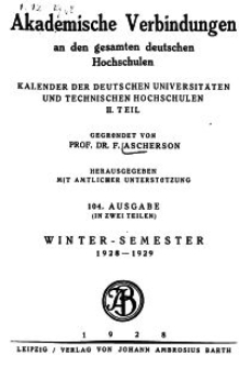 1928, Kalender der Deutschen Universitäten und Technischen Hochschulen 1928-1929