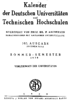 1928, Kalender der Deutschen Universitäten und Technischen Hochschulen 1928