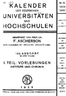 Kalender der Deutschen Universitäten und Hochschulen 1929, I. Teil