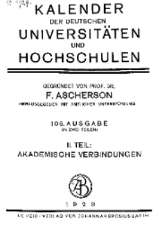 Kalender der Deutschen Universitäten und Hochschulen 1929, II. Teil