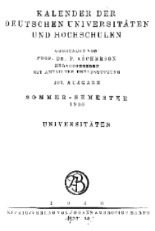 Kalender der Deutschen Universitäten und Hochschulen 1930