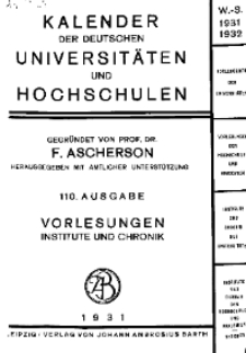 Kalender der Deutschen Universitäten und Hochschulen 1931/32