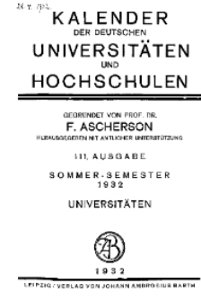 Kalender der Deutschen Universitäten und Hochschulen 1932