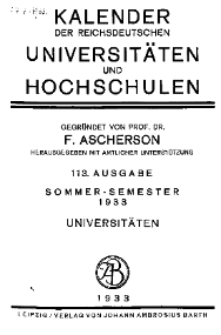 Kalender der Deutschen Universitäten und Hochschulen 1933