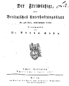 Der Freimüthige, oder Berlinisches Unterhaltungsblatt für gebildete, unbefangene Leser, April 1811, Inhalt