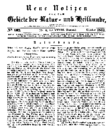 Neue Notizen aus dem Gebiete der Natur- und Heilkunde, 1843 (Bd. XXVIII, nr 8), October - No 602