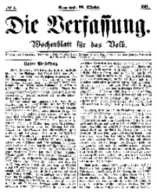Die Verfassung : Wochenblatt für das Volk, Sonnabend, 22. October, Nr 4, 1864