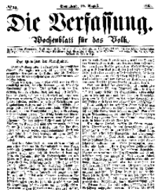 Die Verfassung : Wochenblatt für das Volk, Sonnabend, 19. August, Nr 33, 1865