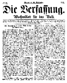Die Verfassung : Wochenblatt für das Volk, Sonnabend, 16. September, Nr 37, 1865