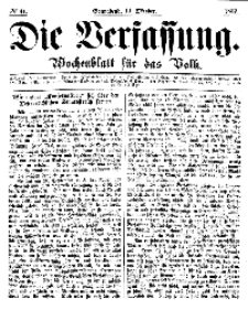 Die Verfassung : Wochenblatt für das Volk, Sonnabend, 14. October, Nr 41, 1865