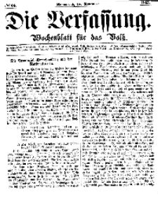 Die Verfassung : Wochenblatt für das Volk, Sonnabend, 18. November, Nr 46, 1865