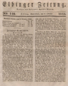 Elbinger Zeitung, No. 118 Sonnabend, 4. Oktober 1845